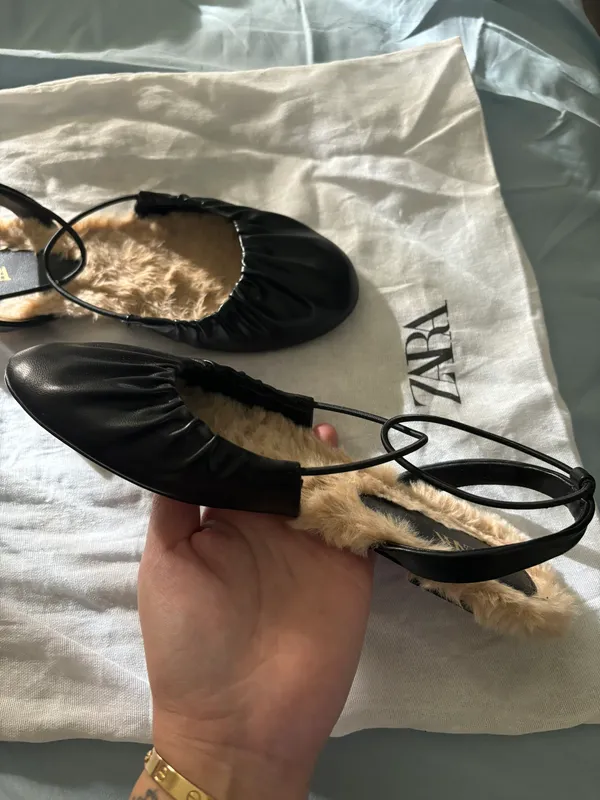 ZARA Fur Leather slippers Sandal - Image 4