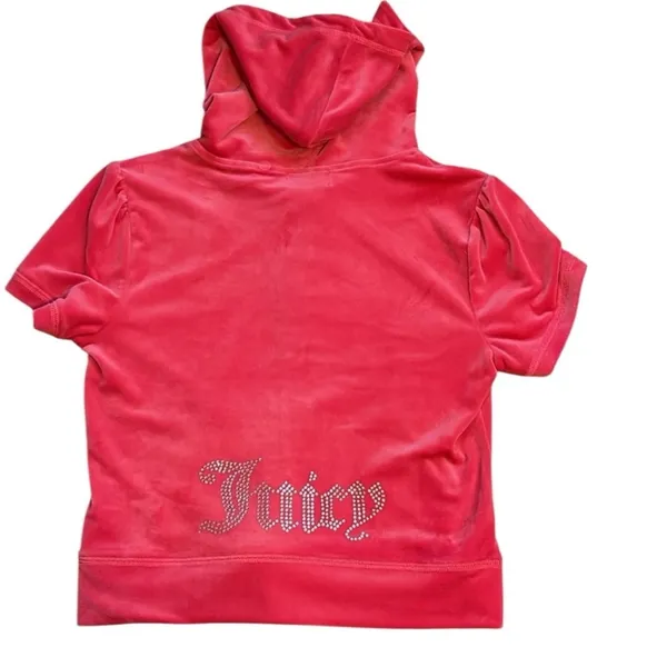 Juicy‎ Couture Watermelon Pink Velour Short Sleeve Hoodie & Shorts Set XL NWT - Image 6