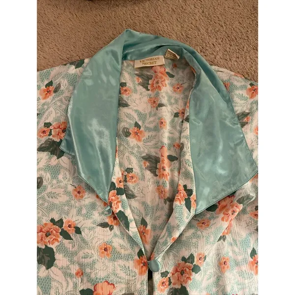 Victoria's Secret Vintage Green Floral Satin Trim Pyjama Nightdress Small - Image 4