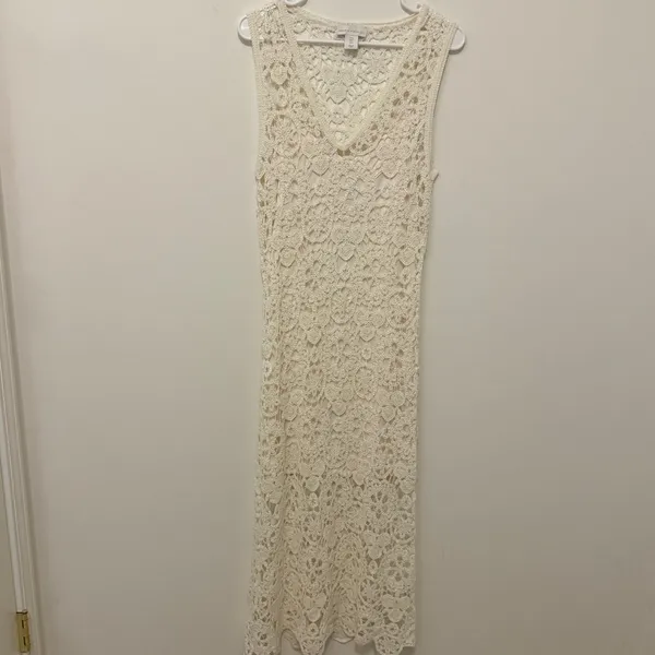 NEW REVOLVE House of Harlow 1960 Crochet Dress Size Large Knit Long Ivory beige - Image 9
