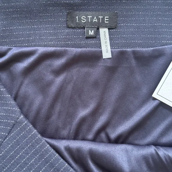 NWT 1.STATE Pinstripe Ruffle Wrap Mini Skirt Blue Night Navy 8158406 Medium - Image 4