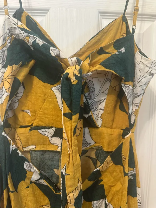 Lulus Isla Mujeres Yellow Tropical Print Tie-Back Wide Leg Jumpsuit - Image 9