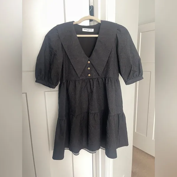 AMANDA UPRICHARD Evangeline Dress in Eclipse black gold buttons mini‎ collar - Image 2