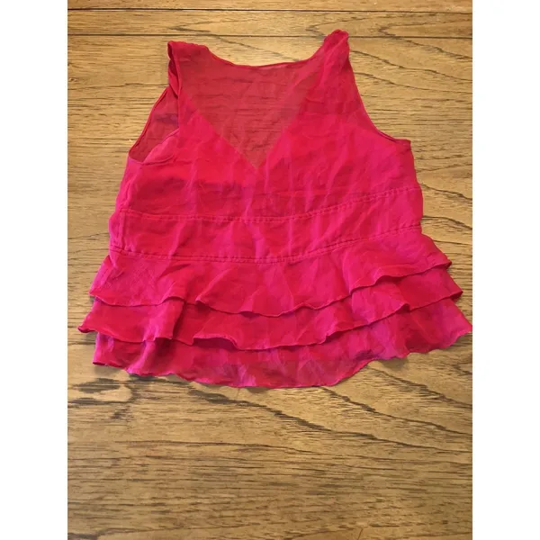 Women's Pink Solid Scoop Neck Sleeveless Ruffle Hem Crop Top Pullover Size XS - Image 2