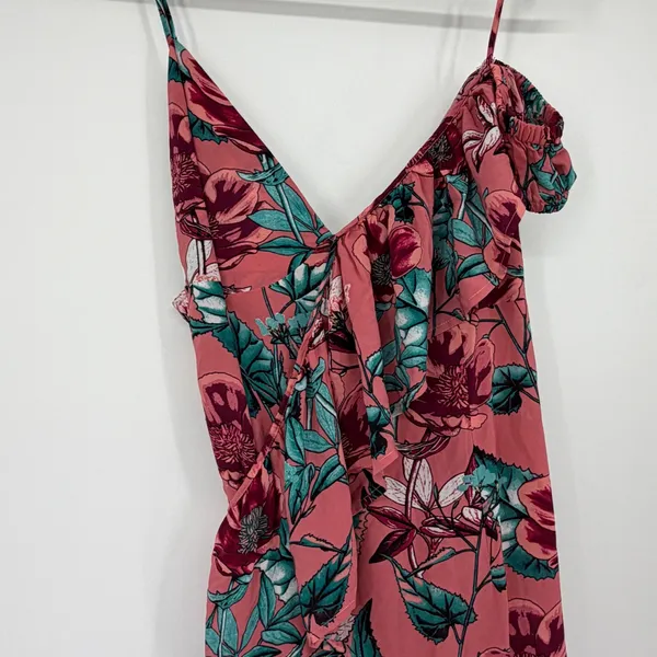 For Love & Lemons Flamenco Maxi Dress M Pink Floral Silk Blend Ruffle - Image 4