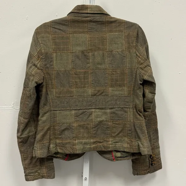 Y2K Gap Women's Brown Patchwork Plaid Herringbone Blazer Jacket Size 6 Earthtone - Image 2