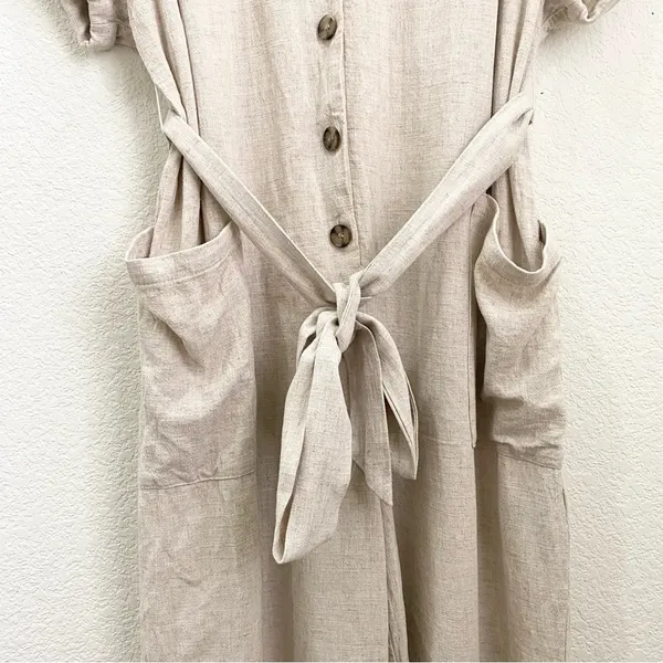H&M Beige Linen Blend V Neck Button Front Jumpsuit Romper Size XL - Image 10