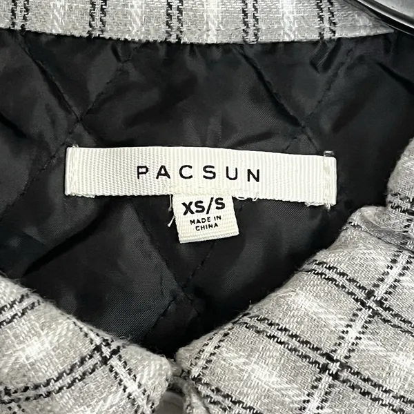 Pacsun‎ Shacket Women's S/XS Gray & White Flannel Button Down Plaid Flap Pockets - Image 3