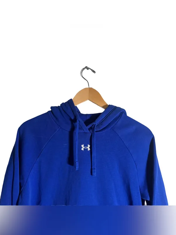 Under Armour Hooded Sweatshirt Women's Small Blue Logo Fleece Pullover Athletic - Image 4