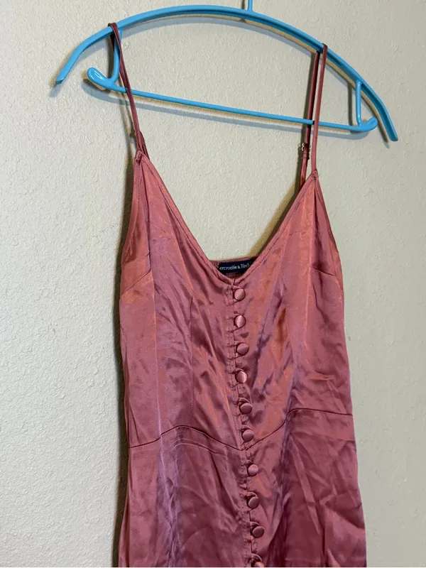 Abercrombie & Fitch Button-Up Dress Rose‎ Gold Satin Size Small - Image 3