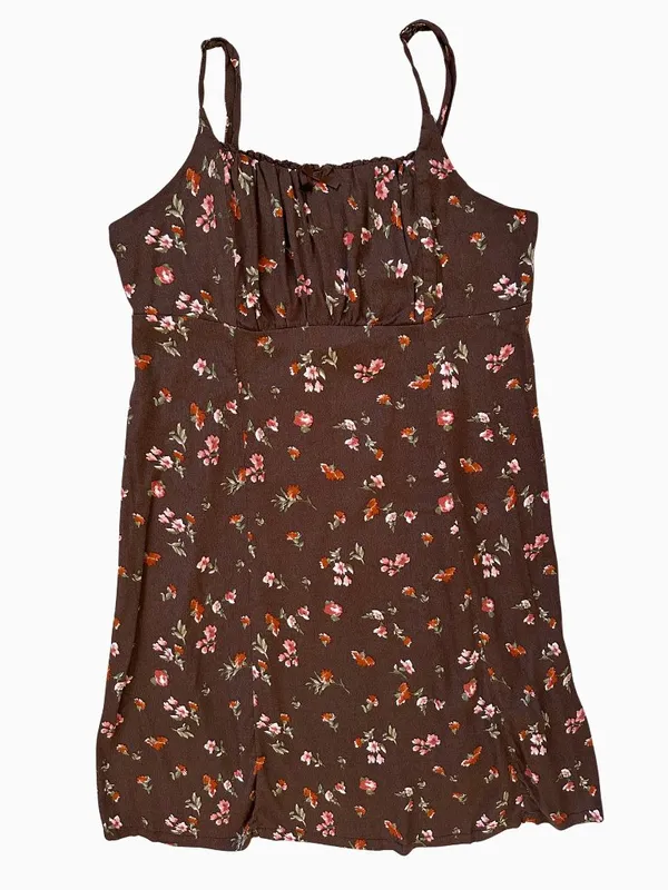 Brown Floral Mini Dress - Image 3