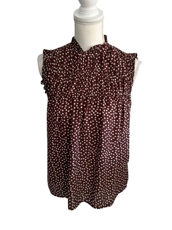 DKNY Womens Brown Polka Dot Sleeveless Top Size XL - Image 2