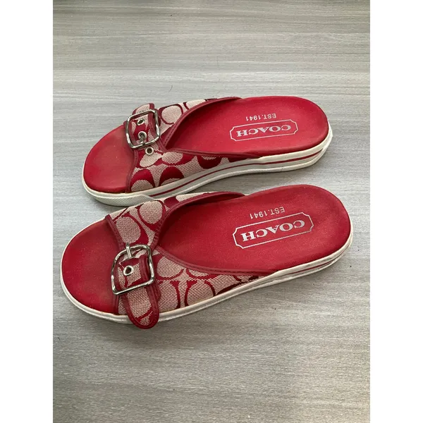 Coach Bonny Signature Red Canvas Slide Sandals - Image 10