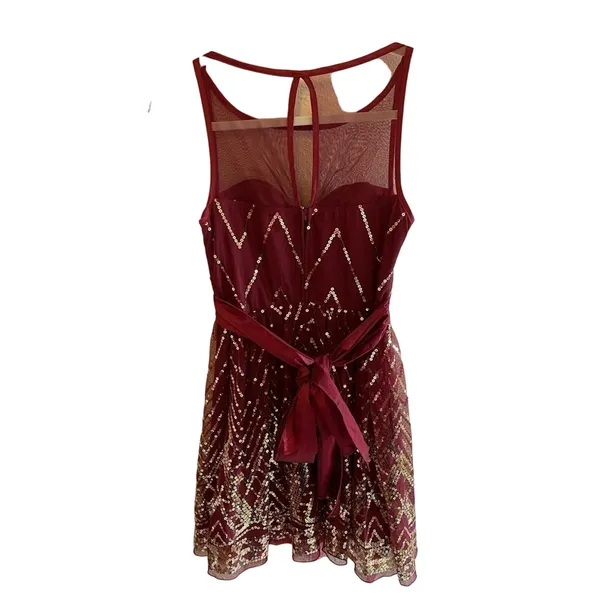 Rue21 NWT‎ Maroon Gold Sleeveless Sequined Dress Zip Up Back Homecoming Size 3 - Image 2