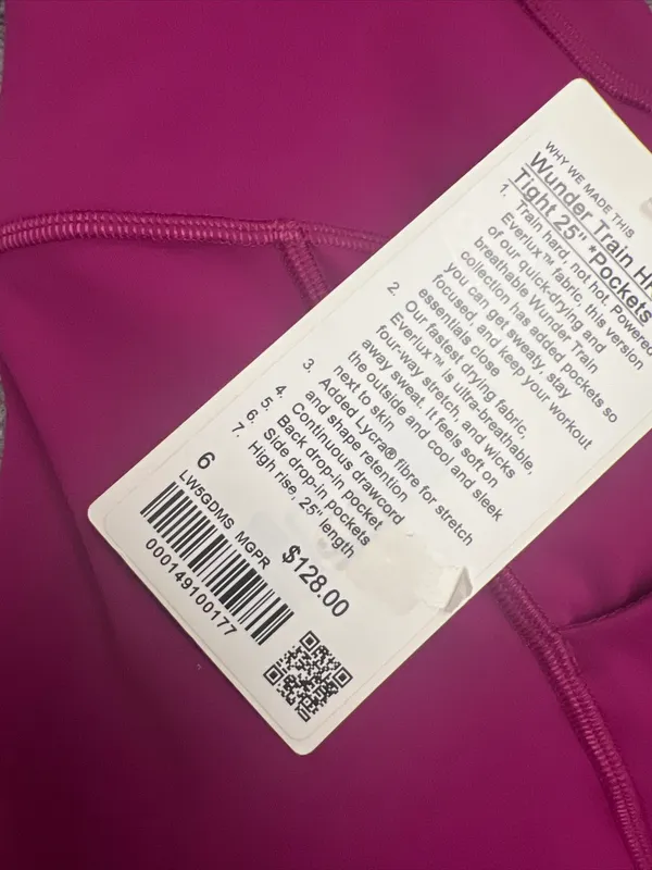 Lululemon Wunder Train HR Tight 25” * Pocket Magenta Purple MGPR Pant Sz 6 New - Image 4