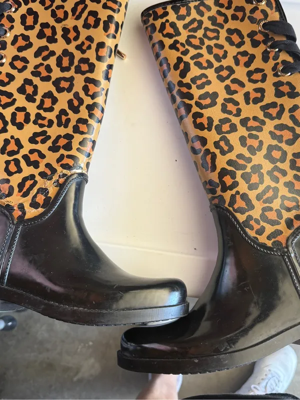Coach Leopard Print Winter Rain Boots - Black & Tan 7 - Image 11
