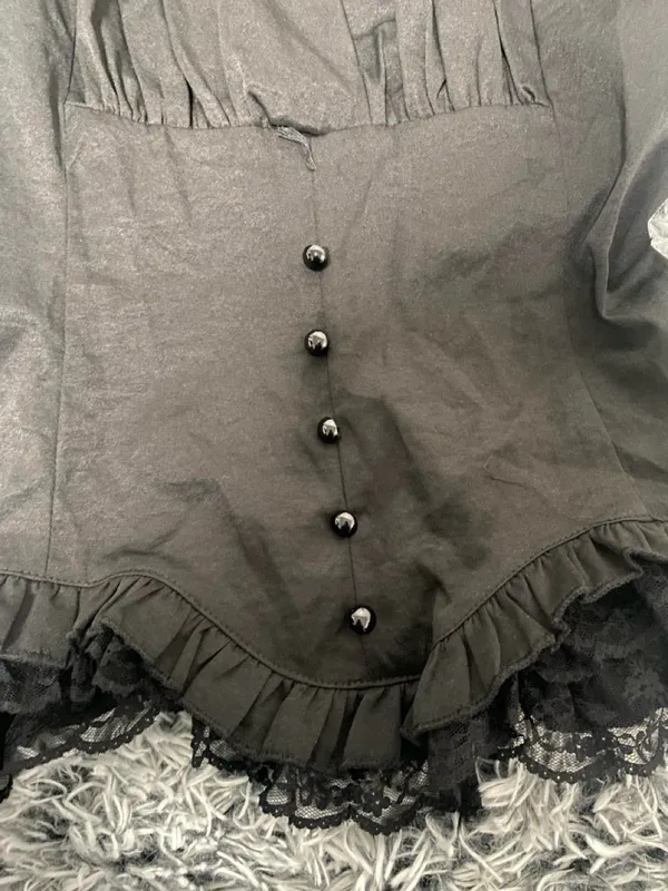Black ruffle blouse with a lace up corset back - Image 7
