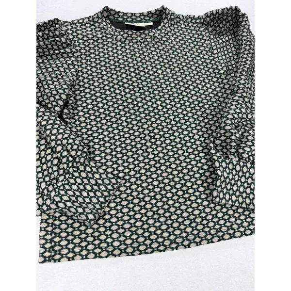 Maeve by Anthropologie Green Geometric Knit Puff Sleeve Mock Neck Top Medium - Image 9