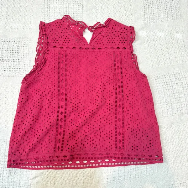 Anthropologie Maeve 14 Tilly eyelet cotton embroidered ruffle lined top TB 3560 - Image 8