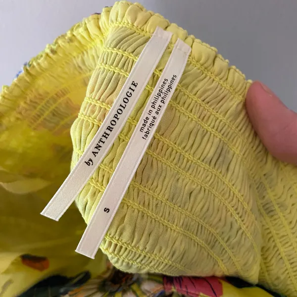 Anthropologie Strapless Midi Dress Floral Silk Blend Yellow Wedding Guest Small - Image 3