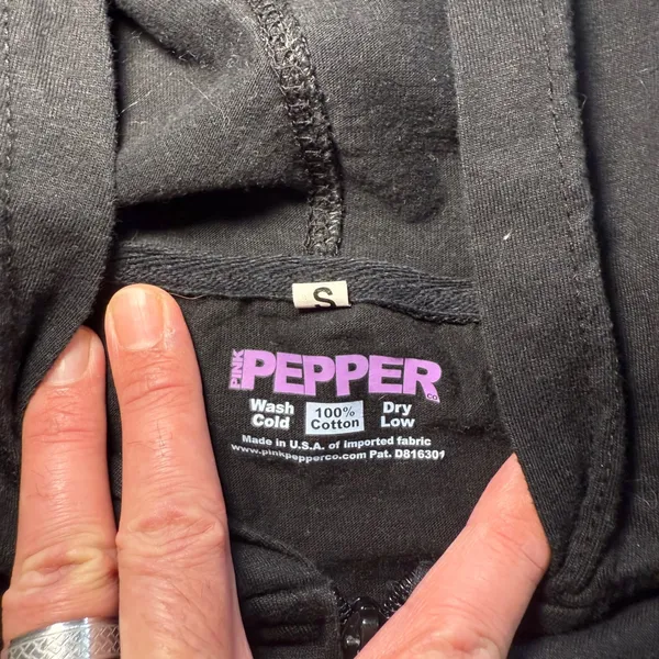 Pink‎ Pepper Co. Full Zip Black Hooded Jacket USA Made Womens S Oversized Cotton - Image 4