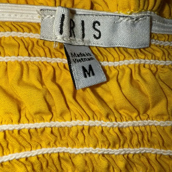 IRIS Bright Lemon‎ Yellow Smocked Cold Shoulder Tulle Puff Sleeve Peplum Top M - Image 8