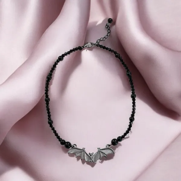 Gothic Bat Pendant Black Bead Necklace, Simple Creative Design Fashion Jewelry‎ - Image 4