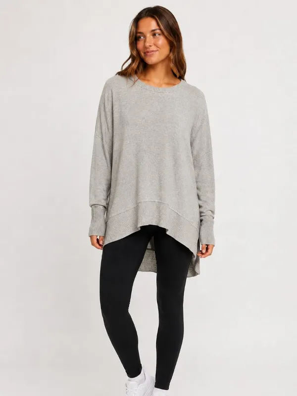 Aerie Heather Gray Oversized High Low Long Sleeve Top Women’s Large - Image 2