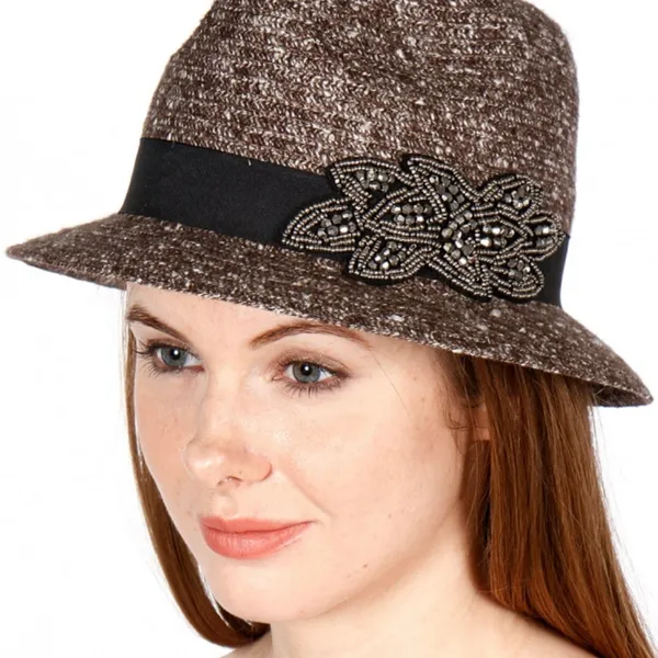 Something Special Bohemian Fedora Top Brown Embellished Band Autumn Bucket Hat - Image 3