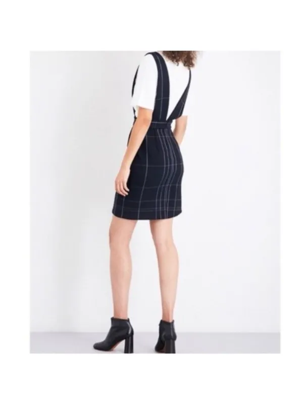 NWT Maje Jola Checked Pinafore Plaid Dress 36 Marine S Overalls Tartan Button - Image 4