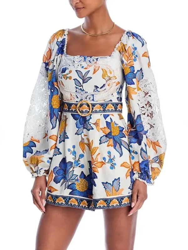 Farm Rio Romper M NWT Summer Flowers Off-White Floral Resort Trendy - Image 7