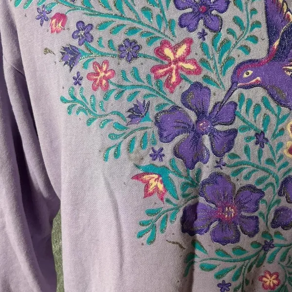 Vintage Lavender Hummingbird Floral Collared Sweatshirt‎ Women's - Image 3