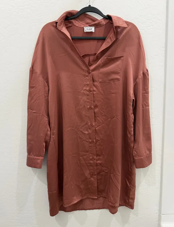 My Kim Collection Shirt Dress Satin Button Down - Image 2
