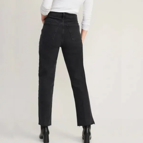 Old Navy Sky-Hi Extra High Rise Straight Leg Black Jeans Raw Hem Button Fly 6 - Image 2