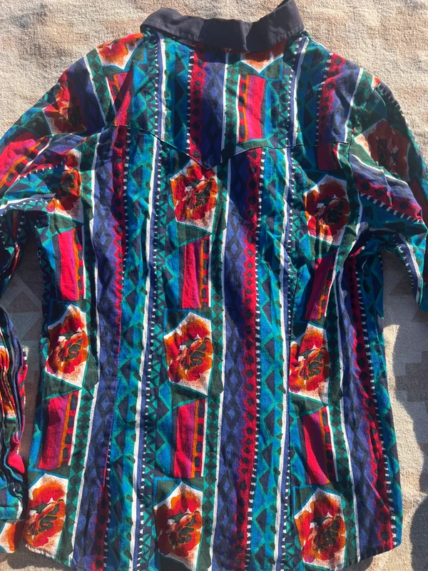 Vintage Roper Western Aztec Floral Button Down Shirt Large - Image 4