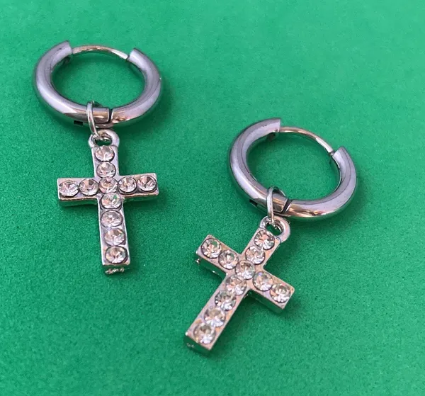 925 Silver Plated Cross Dangle Drop Earrings for Men Women,Cross Earrings,Hoop Earrings,Punk Hip Hop Earrings - Image 3