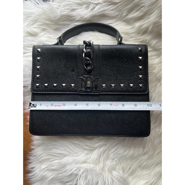 Badgley Mischka Black Leather Studded Satchel - Image 6