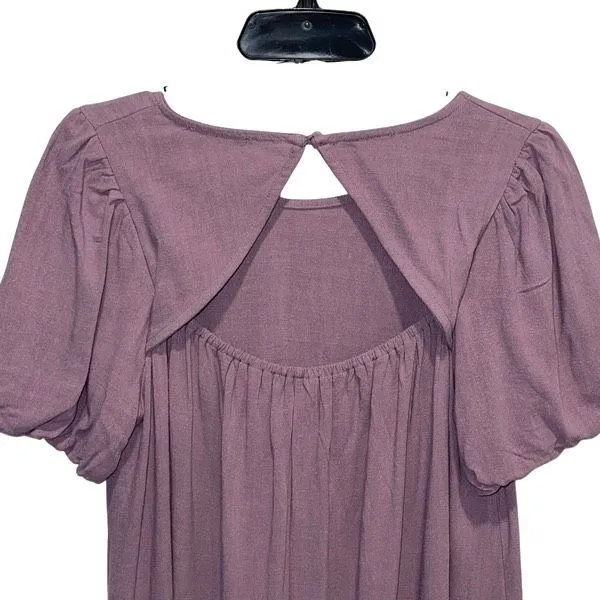 Wasabi+Mint Rayon Linen Puff Sleeve Cut Out Mini Swing Dress‎ Purple NWT Small - Image 2