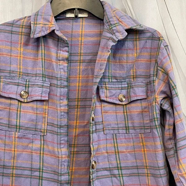 The Nines Boutique XS Purple Plaid checkered Button Down flannel - Image 3