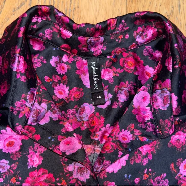 FOR LOVE AND LEMONS Lola Silk Like Pajama Top Long Sleeve Pink‎ Black Floral XS - Image 3