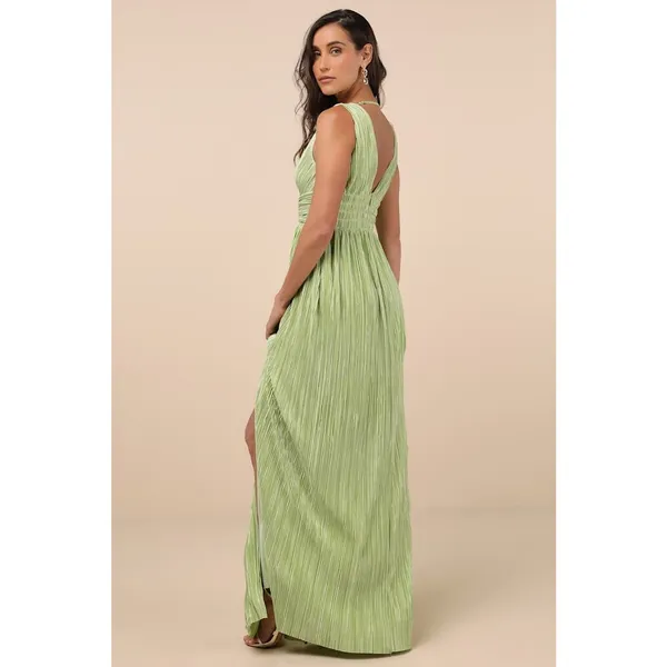 NWT Lulus Melitta Lime Green Plisse Sash Maxi Dress Gala Banquet Wedding Size M - Image 3