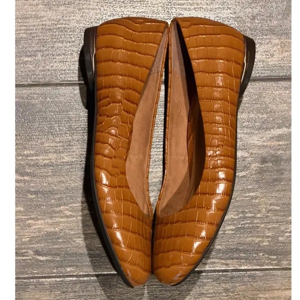 Vionic Hannah Croc Ballet Flats Toffee Brown Embossed Leather 6.5 Comfort Casual - Image 5