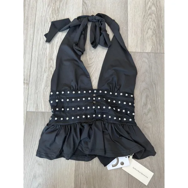 Commense Edgy Chic Studded Detail Ruffle Halter Top NWT Small - Image 2