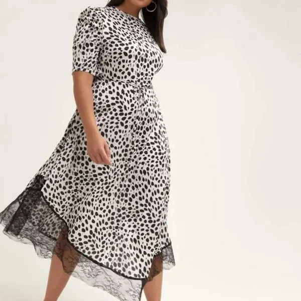Lost Ink Leopard Print Midi Dress & Single Breasted Blazer Black White Bundle 2X - Image 4