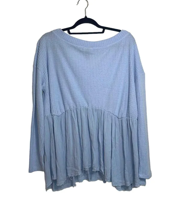 Daytrip Buckle Baby Blue Off The Shoulder Thermal Babydoll Top - Image 6