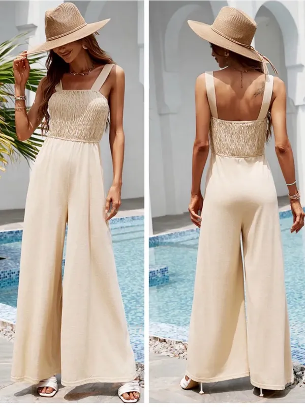 Cupshe Gemini Wide Strap Smocked Wide Leg Coverup Summer Jumpsuit Size Large - Image 2