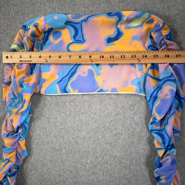 Tiger Mist Graffiti Bolero Ruched Long Sleeve Sz Medium Blue Orange Purple Mesh - Image 8