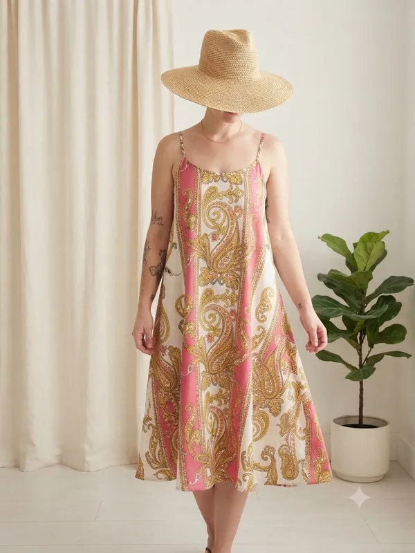 Handmade Bohemian Paisley Summer Dress | Women's Size 8 | With Pockets - Image 3
