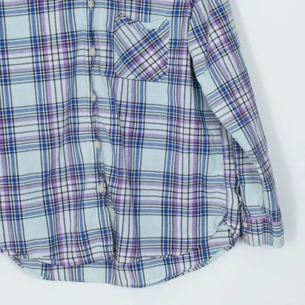 American Eagle Womens Boyfriend Plaid Button‎ Down Shirt Size Large Blue Casual - Image 3