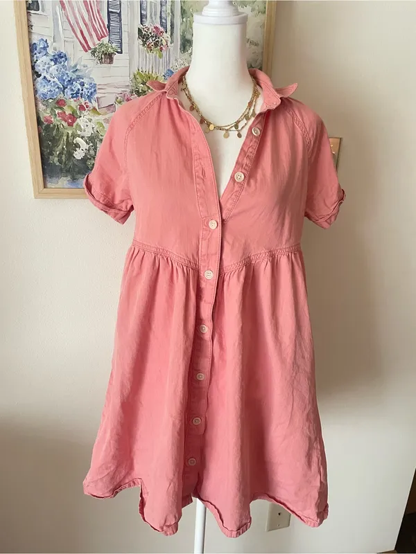 Pact Chambray Denim Mini Shirt Dress Pink Size XS - Image 4